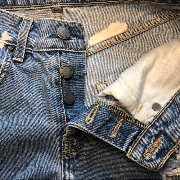 Carmar Distressed Patchwork Bleached Wide Leg Denim Jeans Size 24 - Picture 3 of 14